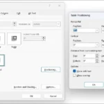 Hộp thoại Table Properties trong Microsoft Word hiển thị các tùy chọn căn chỉnh và định vị bảng