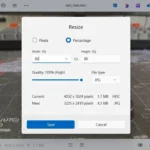 Hộp thoại tùy chọn thay đổi kích thước ảnh trong ứng dụng Photos Windows 11