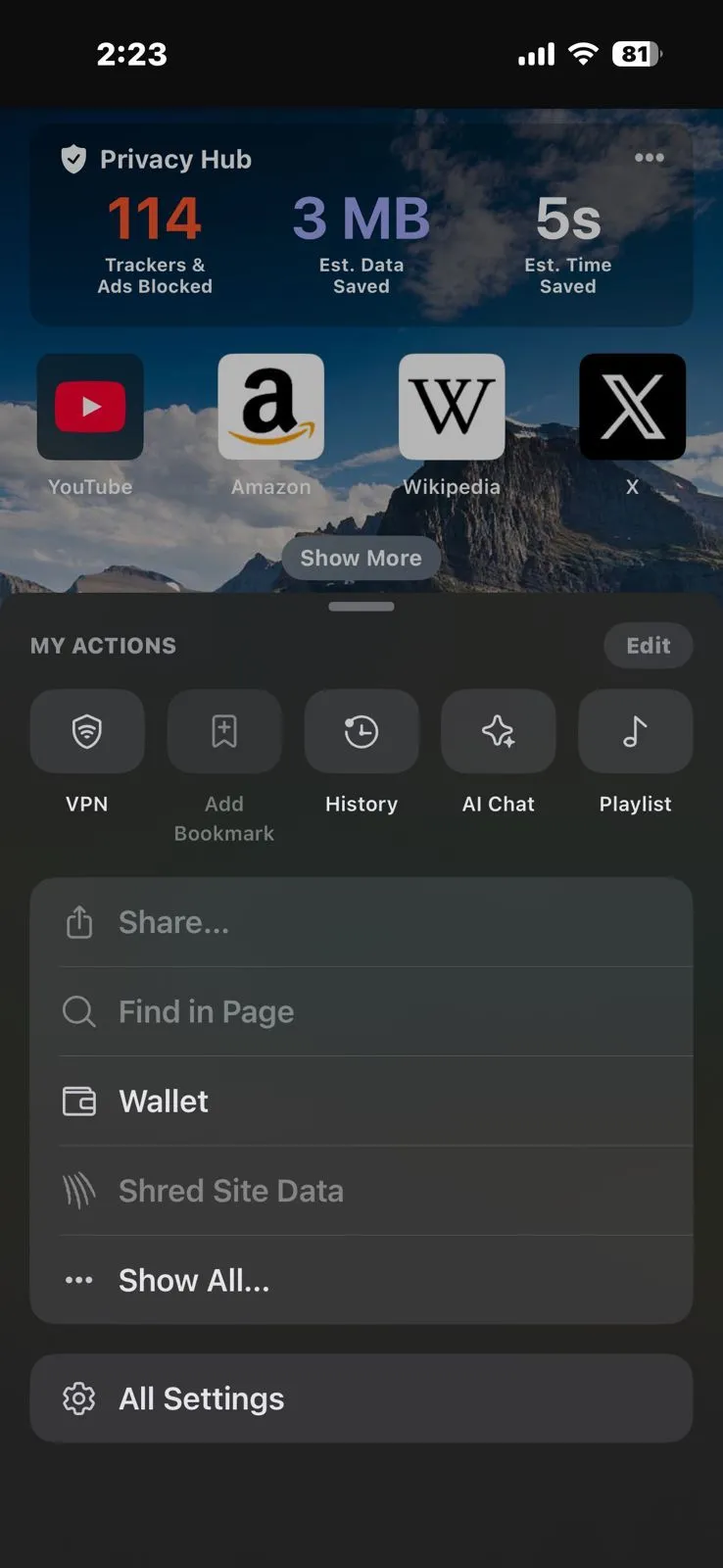 Hướng dẫn truy cập menu cài đặt trong ứng dụng Brave trên di động