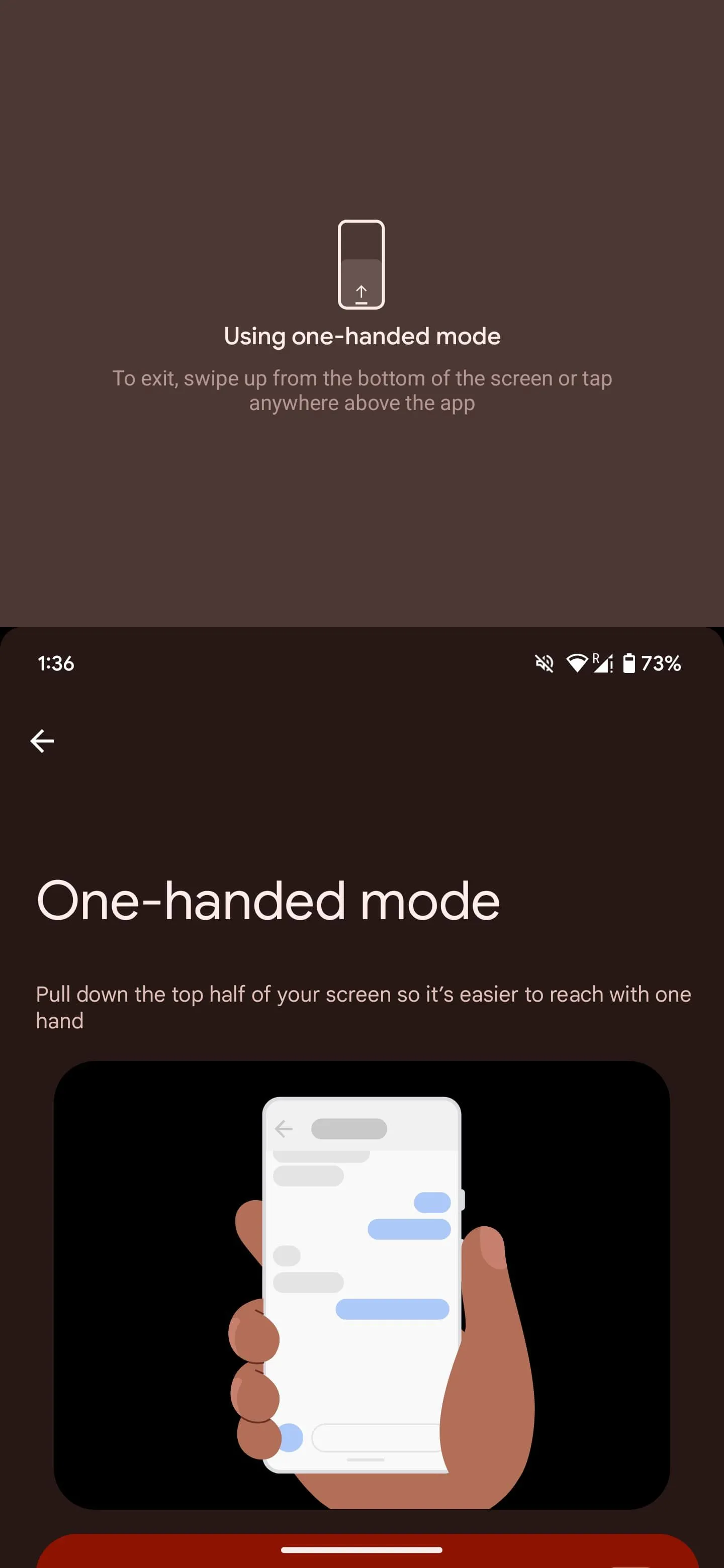 Kéo màn hình từ cạnh dưới để kích hoạt Chế độ Một tay trên điện thoại Android màn hình lớn