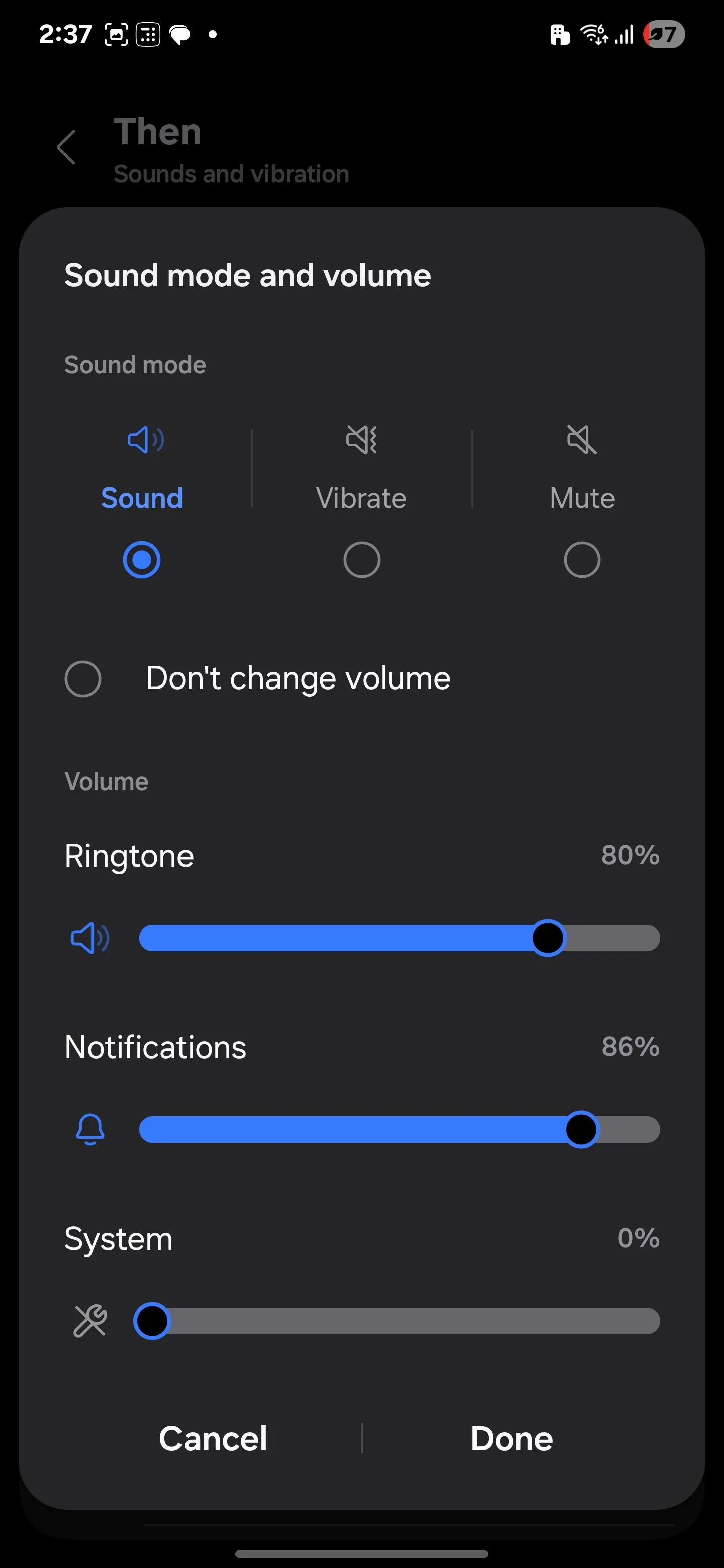 Kéo thanh âm lượng hệ thống về 0% để tắt âm thanh chụp ảnh Samsung