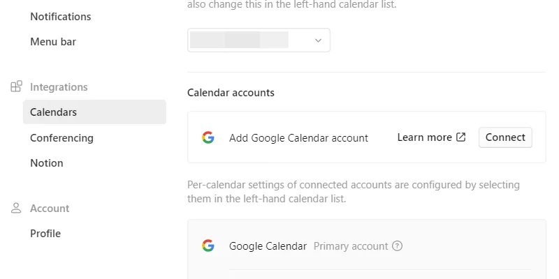 Kết nối Google Calendar vào Notion Calendar.