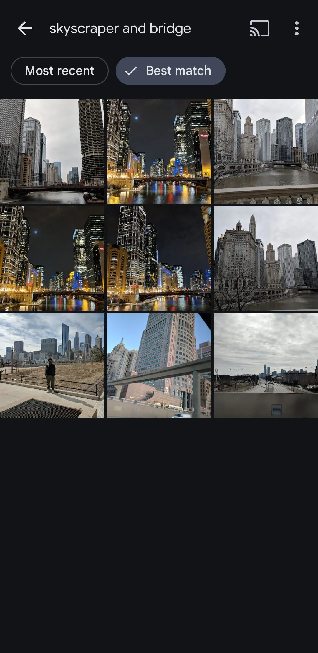 Kết quả tìm kiếm ảnh cầu và tòa nhà chọc trời trên Google Photos