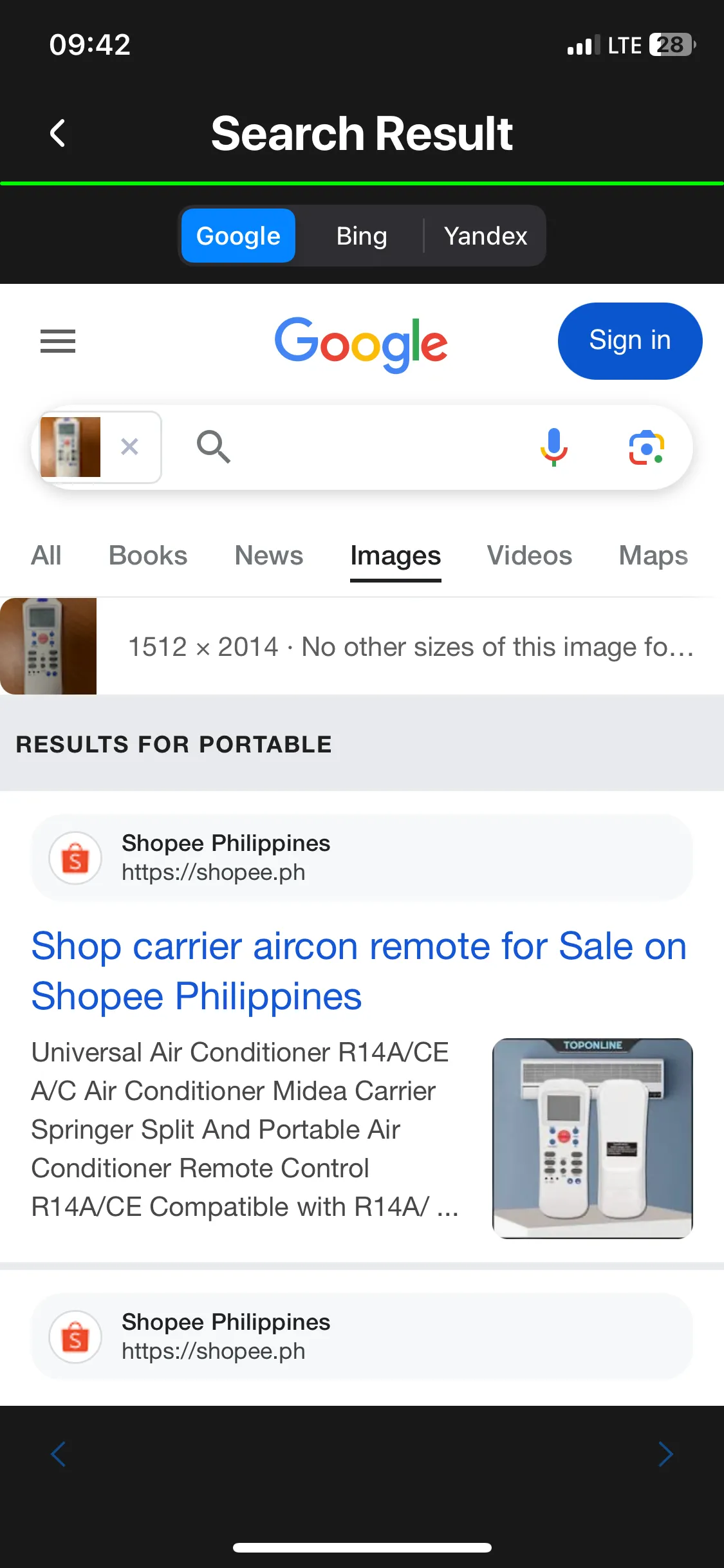 Kết quả tìm kiếm hình ảnh ngược (reverse image search) trên ứng dụng Image Recognition and Searcher
