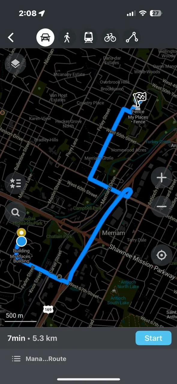 Khoảng cách giữa hai điểm trên Organic Maps