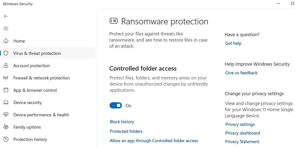 Kích hoạt tính năng kiểm soát truy cập thư mục để chống ransomware trong Windows Security