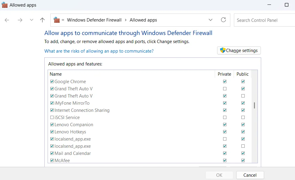 Kiểm tra danh sách ứng dụng được phép vượt qua Tường lửa Windows Defender