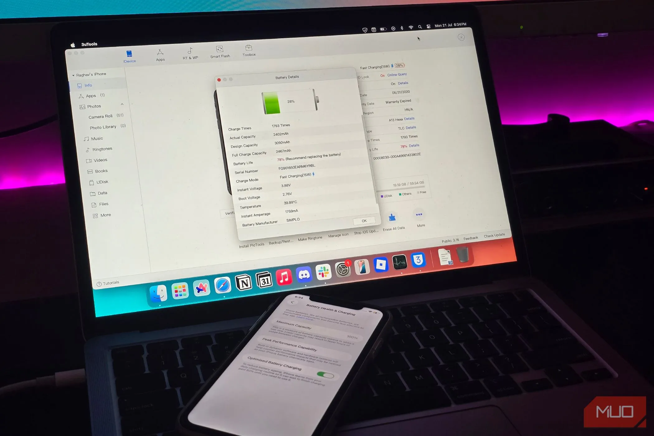 Kiểm tra tình trạng pin iPhone cũ bằng phần mềm 3uTools trên MacBook