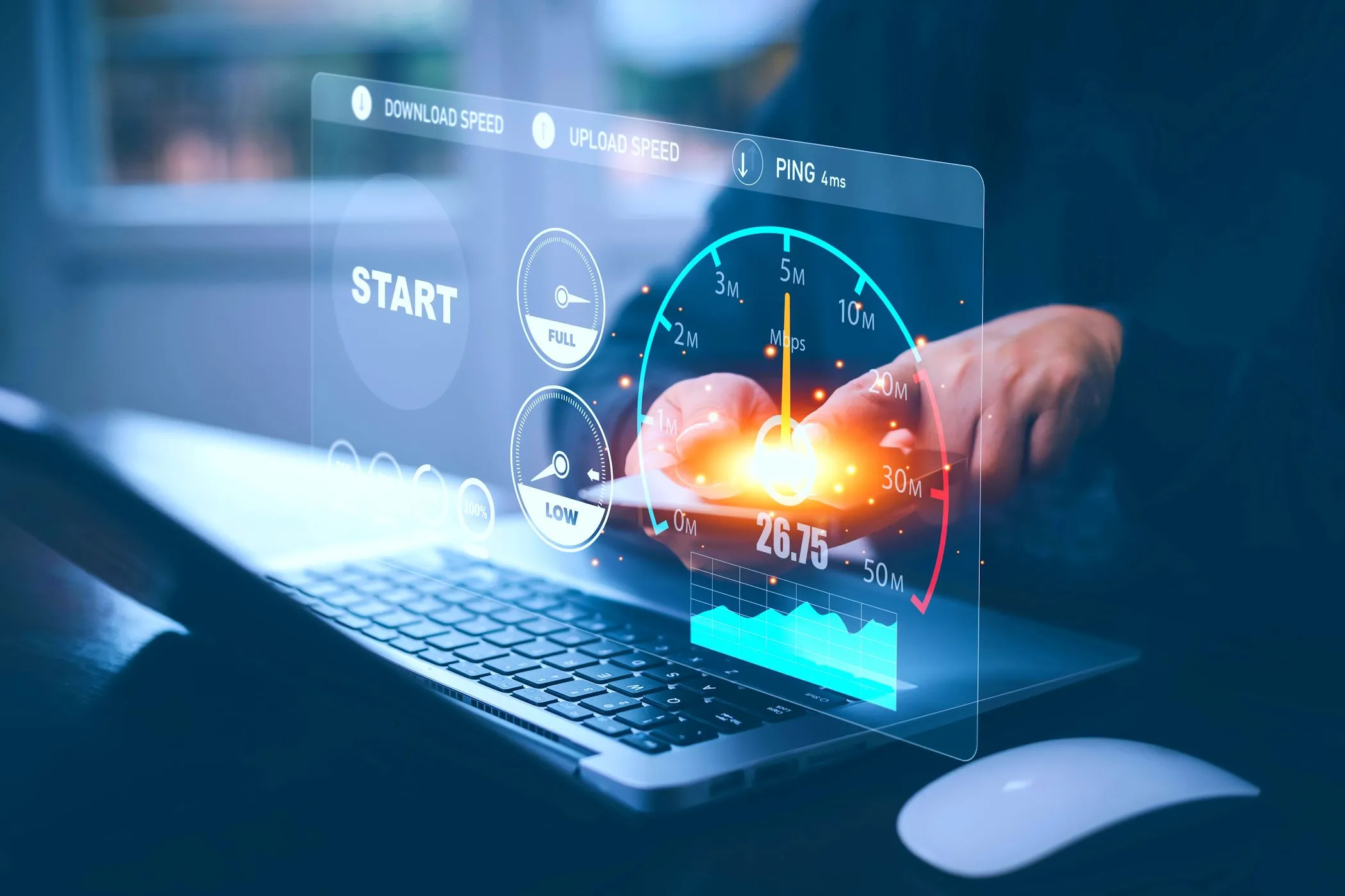 Kiểm tra tốc độ internet băng thông rộng trên laptop, minh họa hiệu suất kết nối mạng.