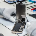 Kỹ thuật viên đang thay pin cho điện thoại smartphone