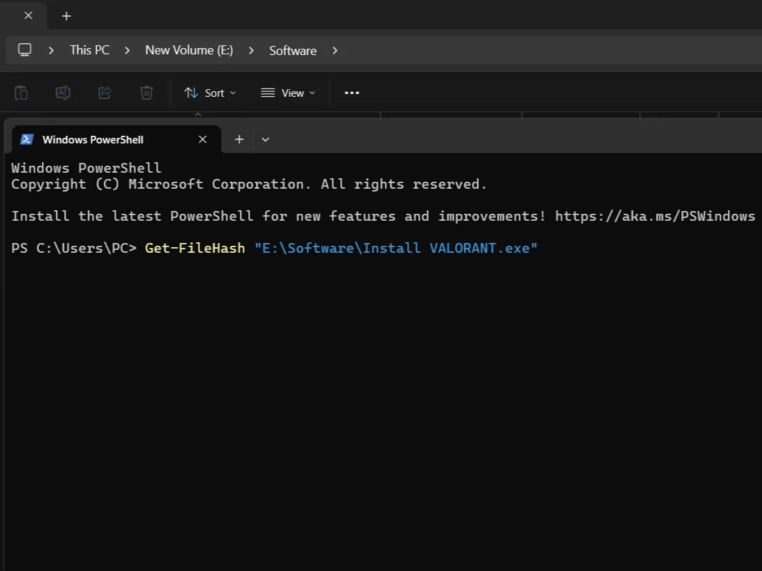 Lệnh Get-FileHash trong Windows PowerShell để tạo hàm băm của tệp tin.