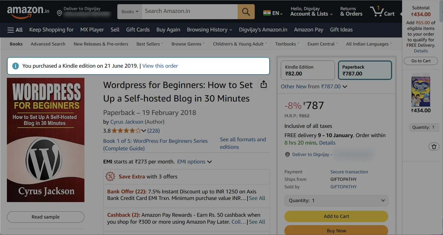 Lịch sử mua hàng trên Amazon