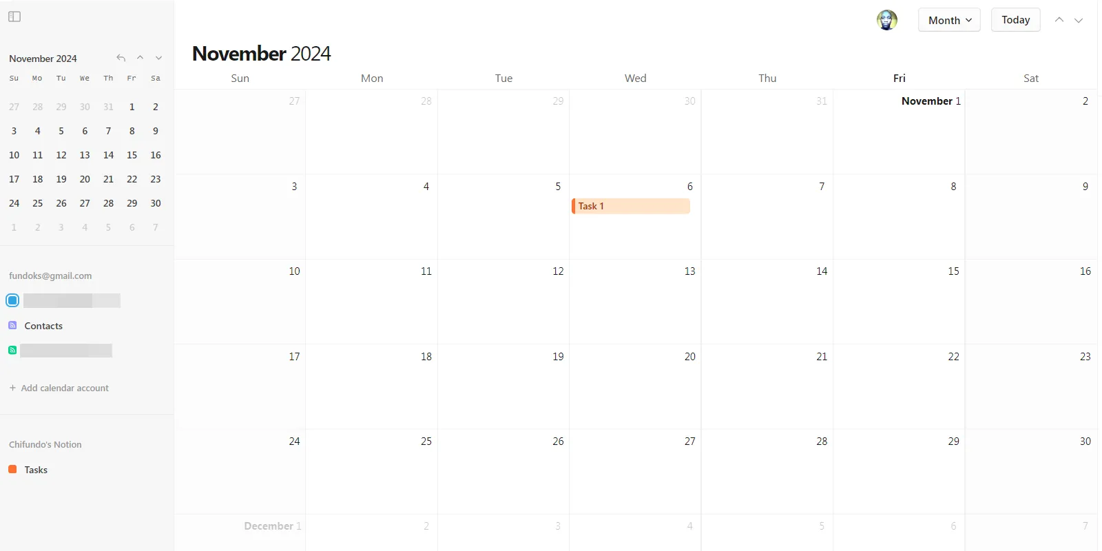 Lịch trình công việc hiển thị trong Notion Calendar.