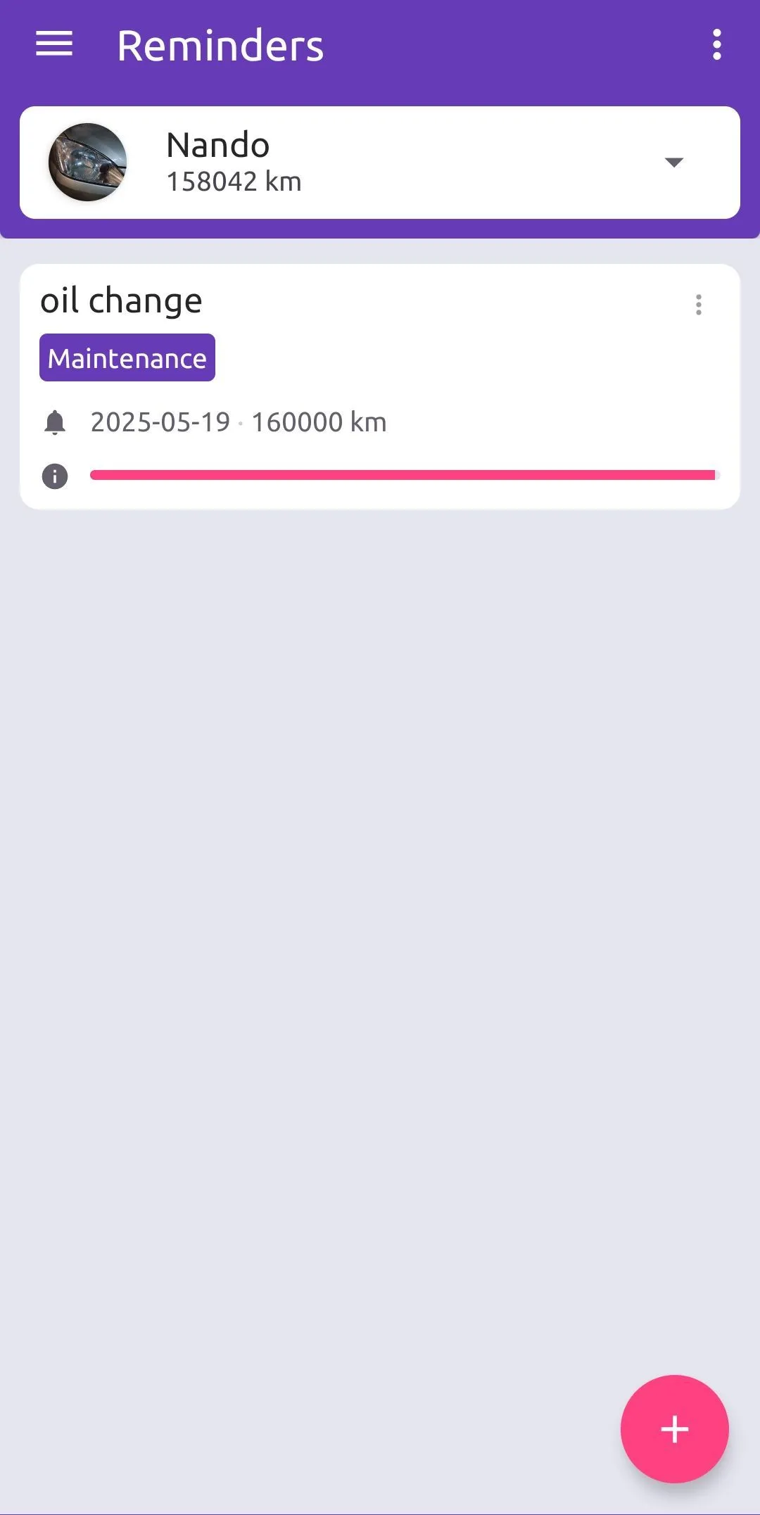 Lịch trình thay dầu tiếp theo được đặt trong ứng dụng Fuelio