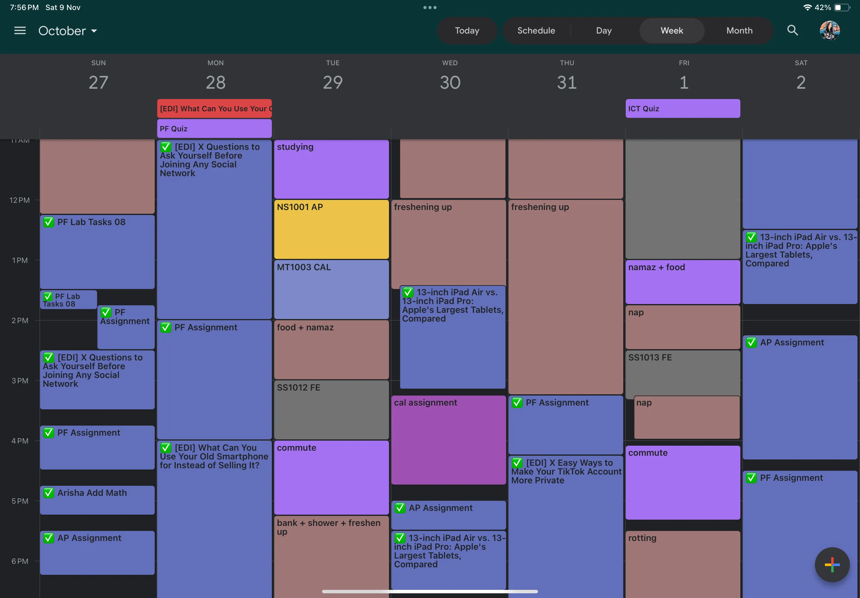 Lịch trình tuần được sắp xếp chi tiết trong Google Calendar
