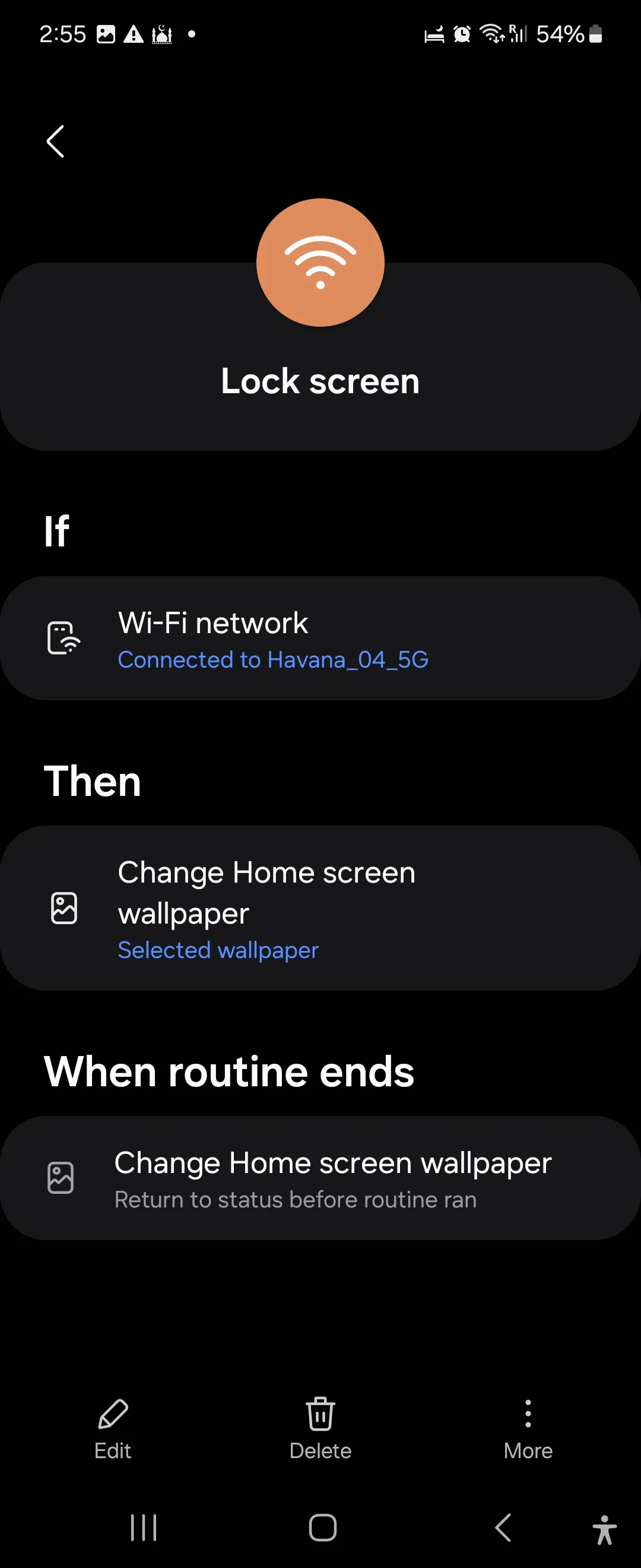 Lock screen routine settings in the Samsung Modes and Routines app
