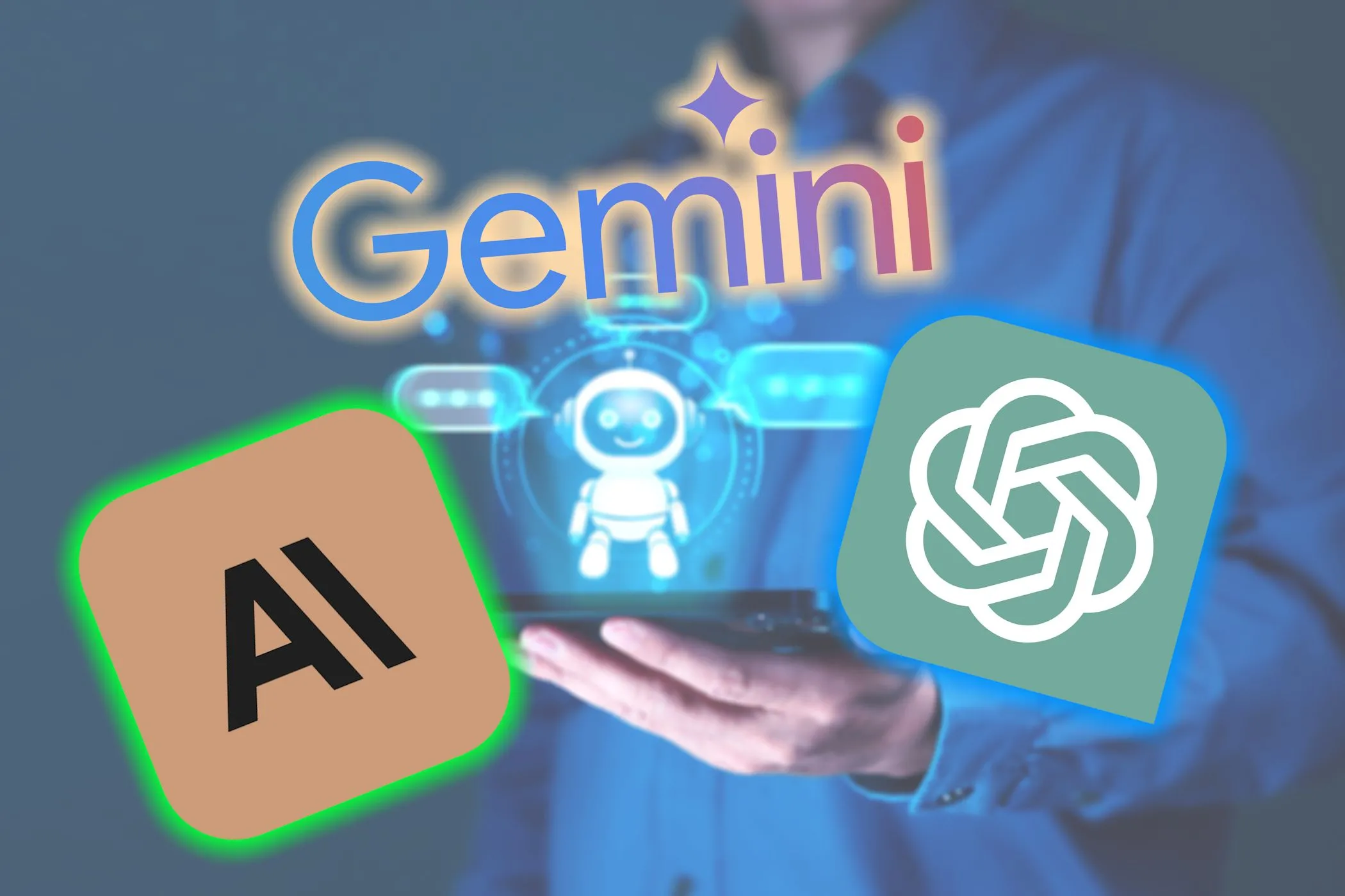 Logo các công cụ AI phổ biến như Gemini, ChatGPT và Claude