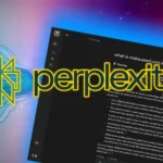 Logo Perplexity trên giao diện ứng dụng Perplexity đầy màu sắc