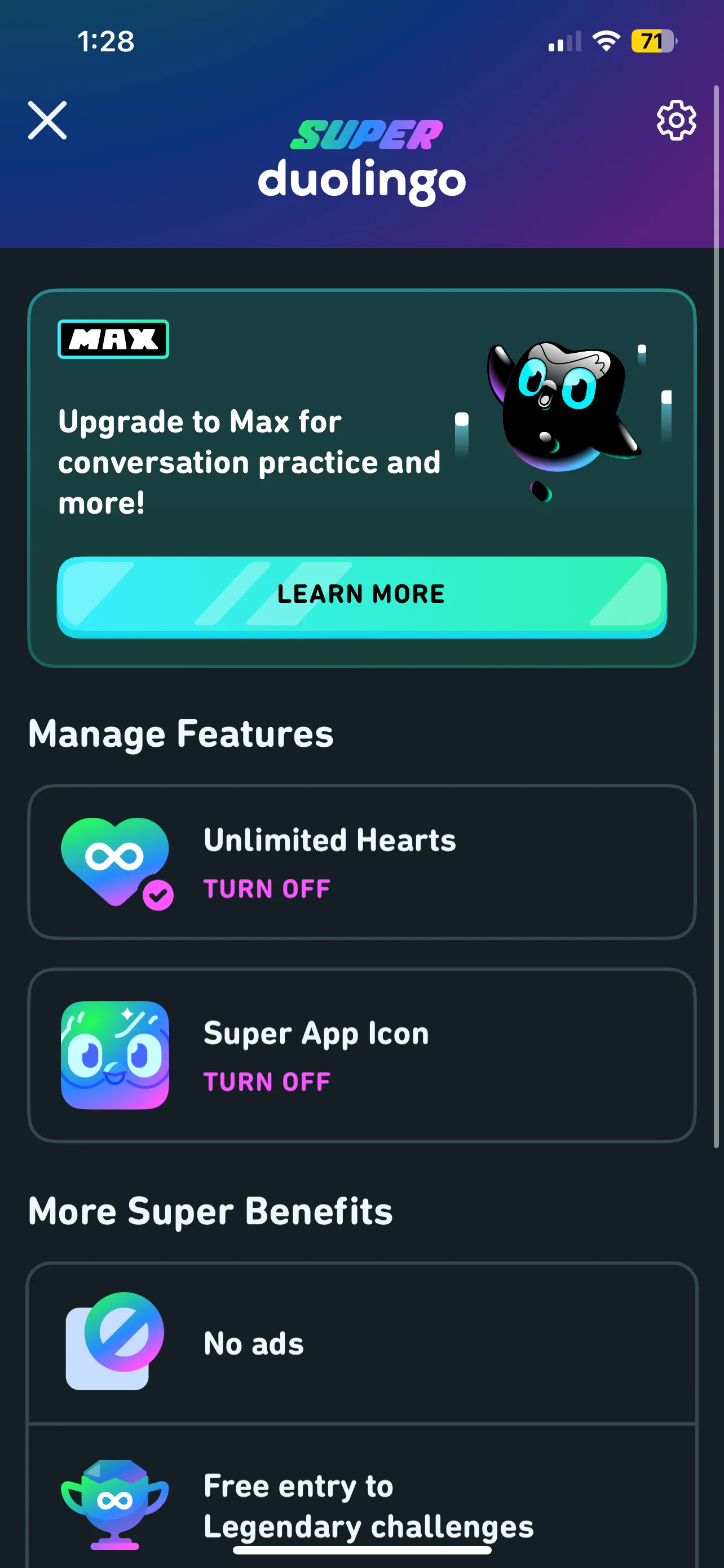 Lợi ích của Super Duolingo với trái tim không giới hạn, không quảng cáo, thử thách huyền thoại miễn phí và biểu tượng ứng dụng đặc biệt