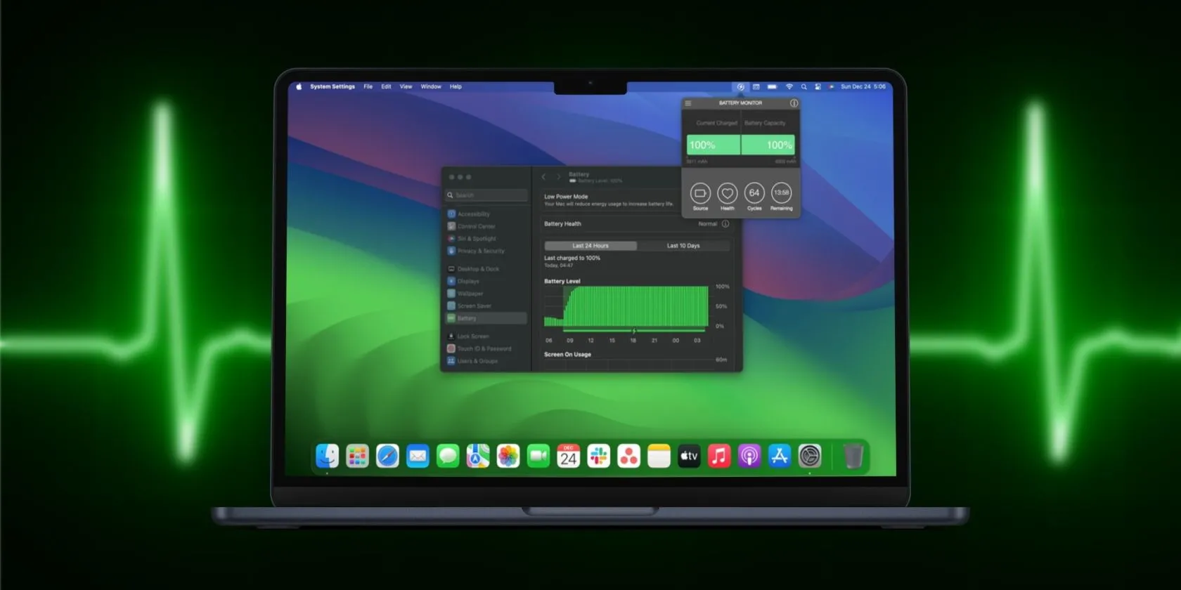 MacBook hiển thị trạng thái pin trong Cài đặt hệ thống
