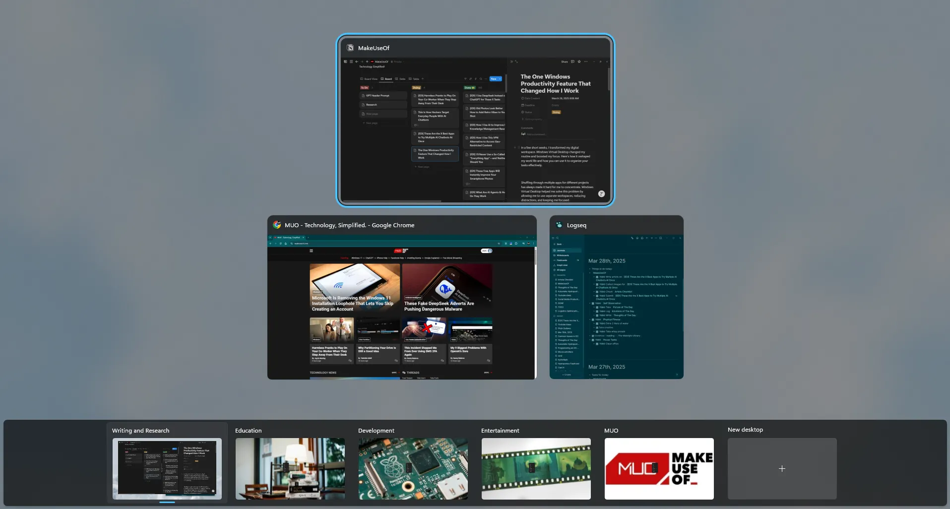 Màn hình ảo Windows hiển thị nhiều desktop tùy chỉnh
