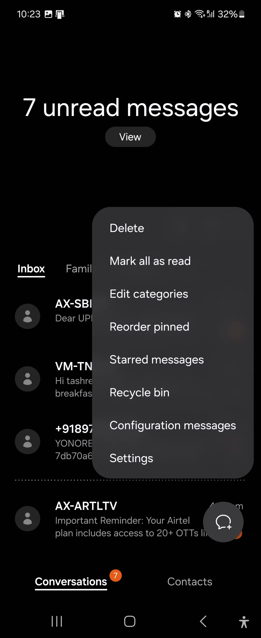 Màn hình cài đặt bổ sung trong ứng dụng Tin nhắn Samsung, cho phép người dùng tùy chỉnh sâu hơn trải nghiệm nhắn tin.