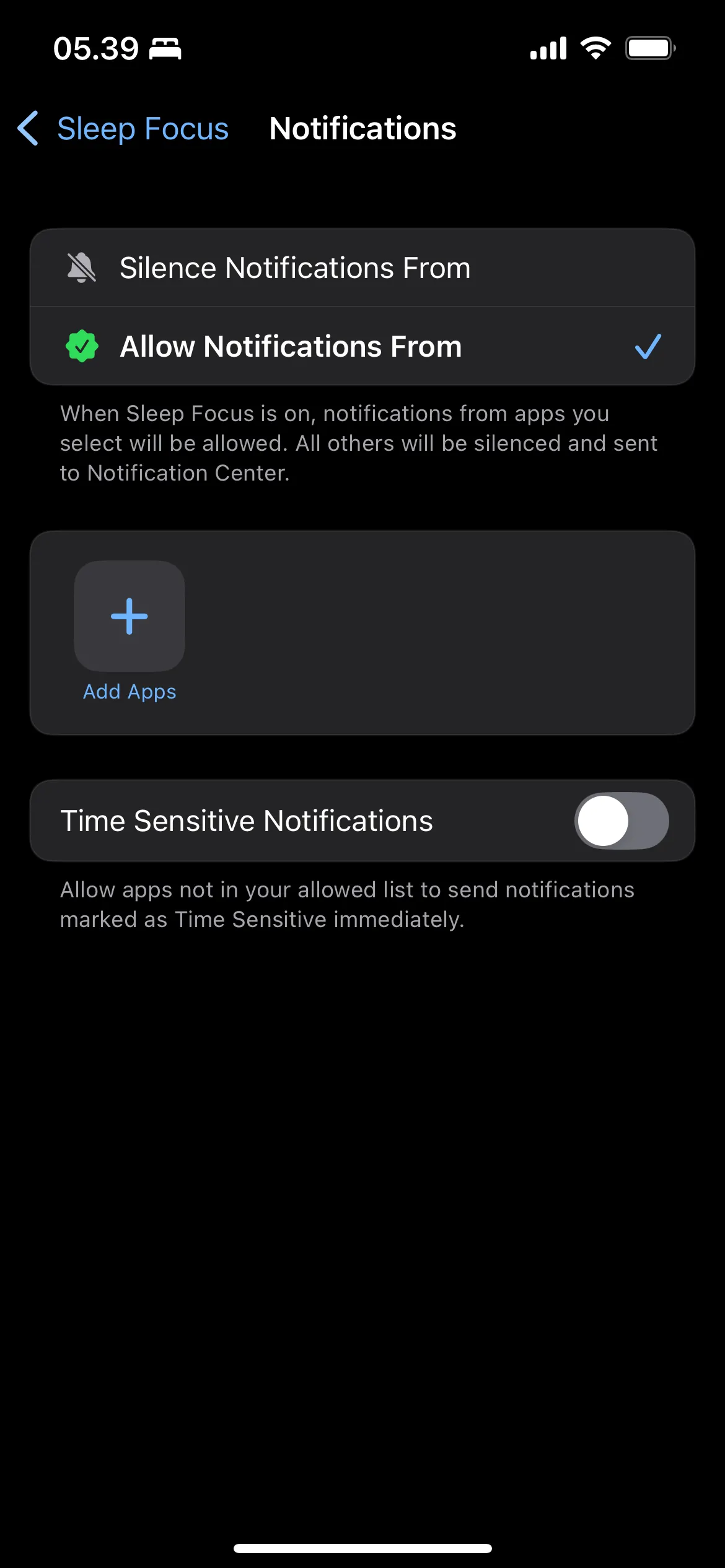 Màn hình cài đặt Chế độ Ngủ trên iPhone để thiết lập thời gian và tùy chỉnh thông báo