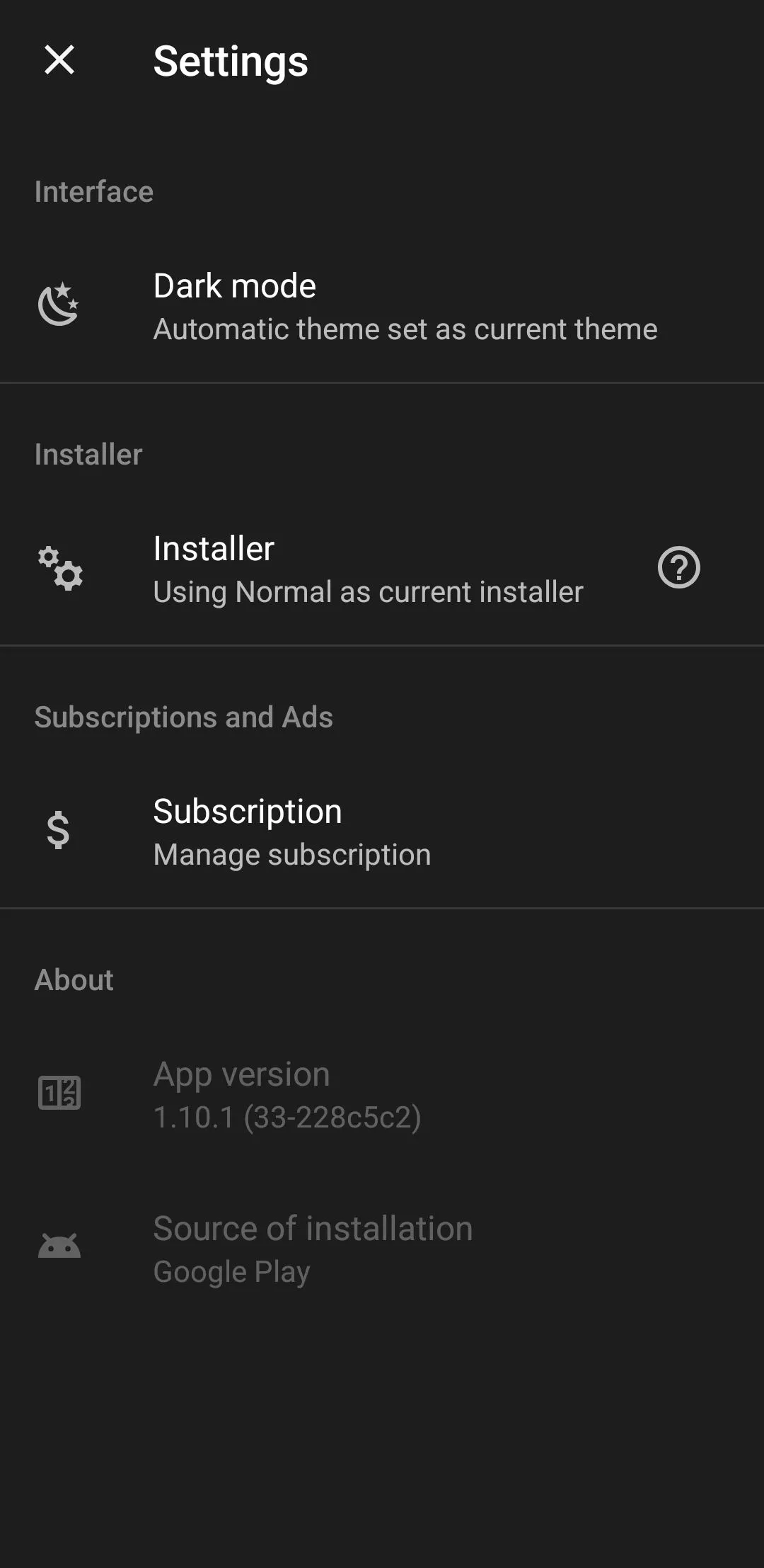 Màn hình cài đặt của APKMirror Installer cho phép cấu hình tải và cài đặt ứng dụng