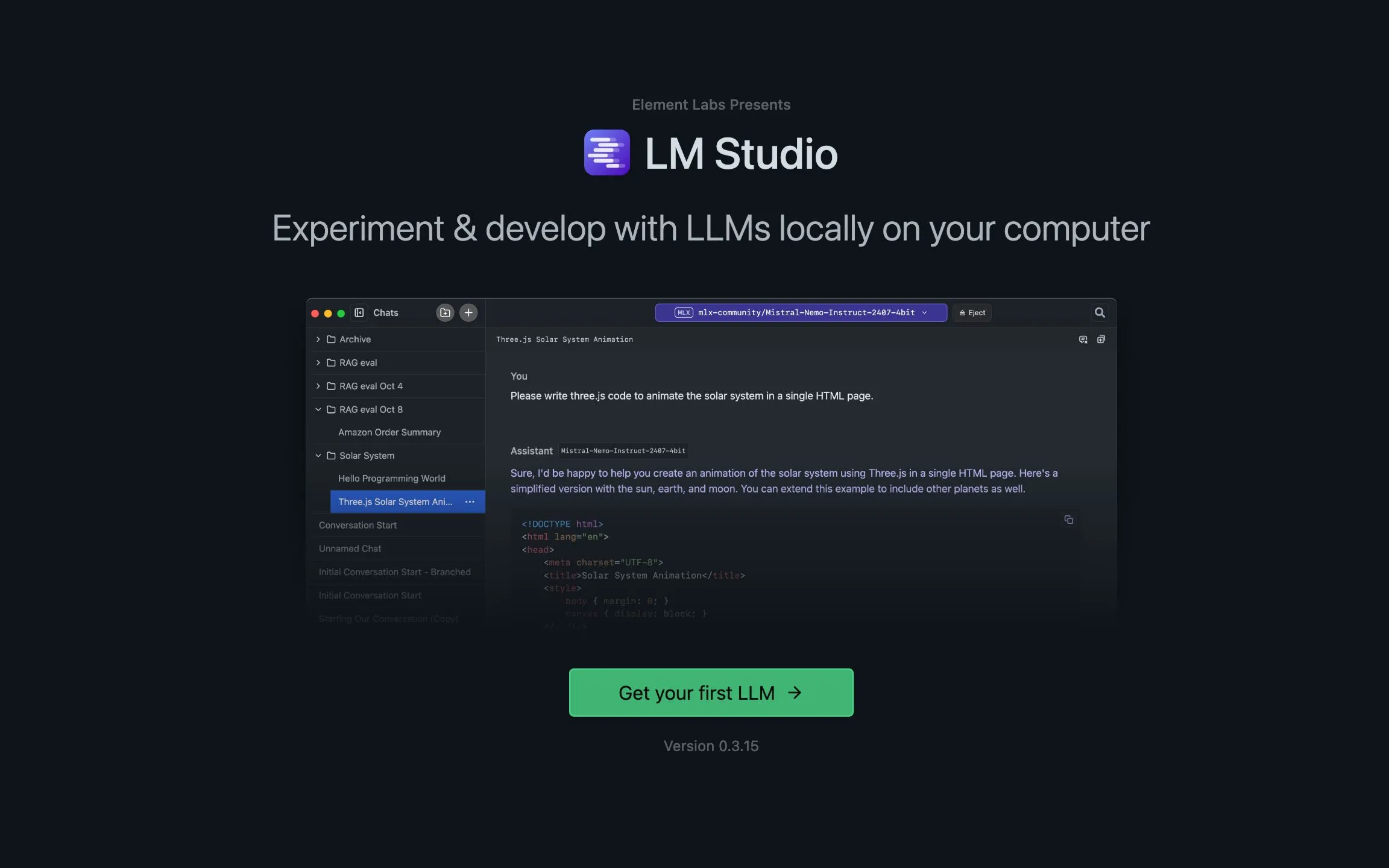 Màn hình chào mừng và hướng dẫn cài đặt của ứng dụng LM Studio để chạy LLM cục bộ