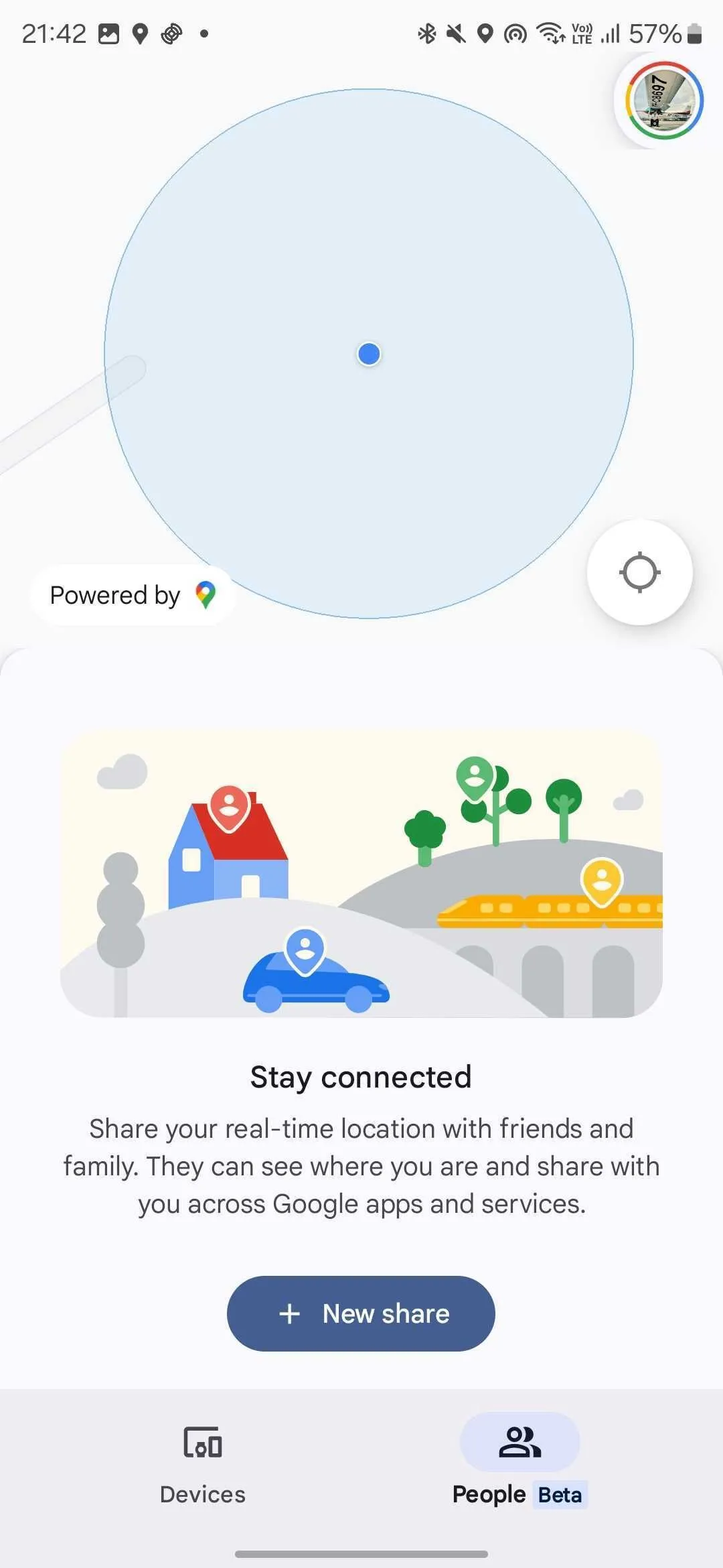 Màn hình chính của Google Find My Device với tab Mọi người (Beta)