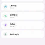 Màn hình chính của ứng dụng Chế độ và Quy trình Samsung, hiển thị các tùy chọn và tab Quy trình.