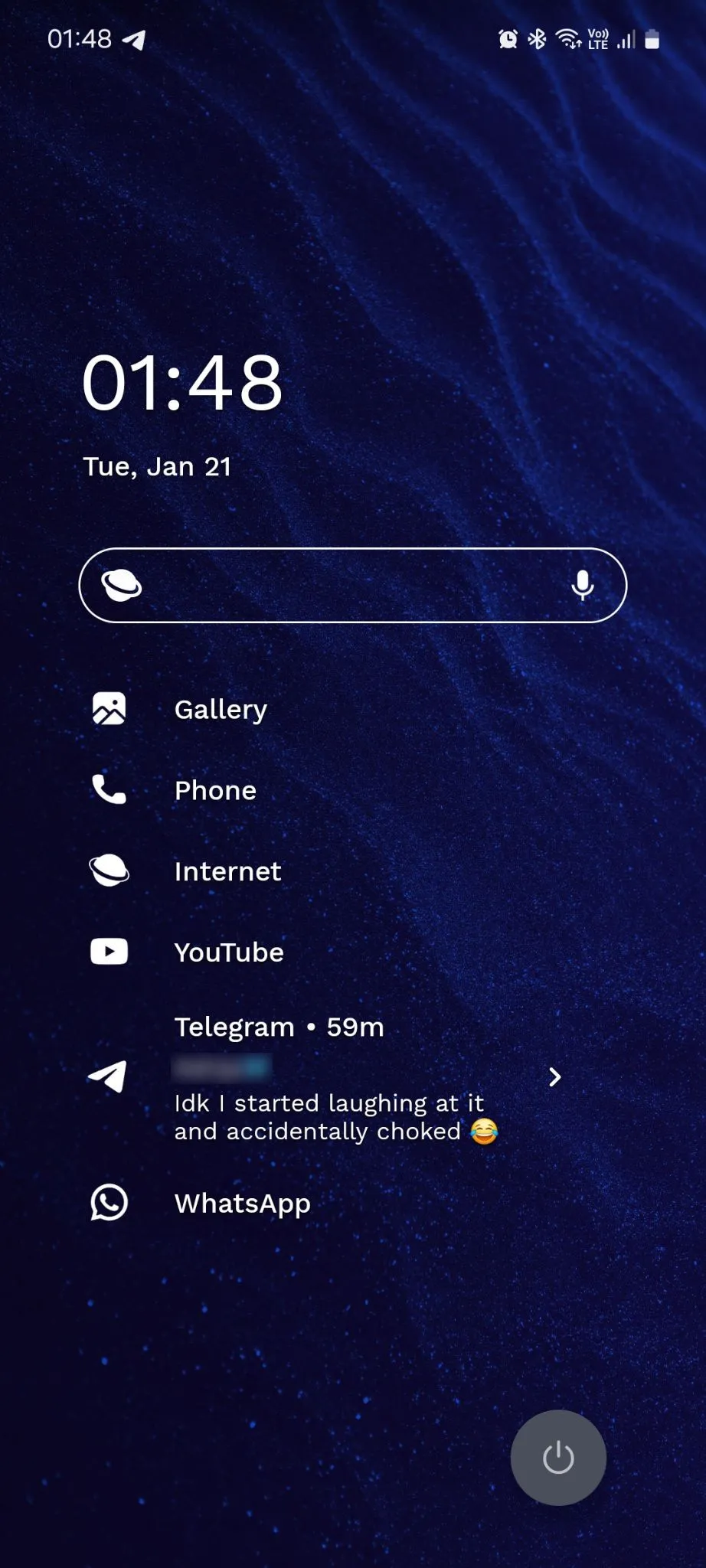 Màn hình chính Niagara Launcher hiển thị thông báo Telegram và ô trả lời nhanh