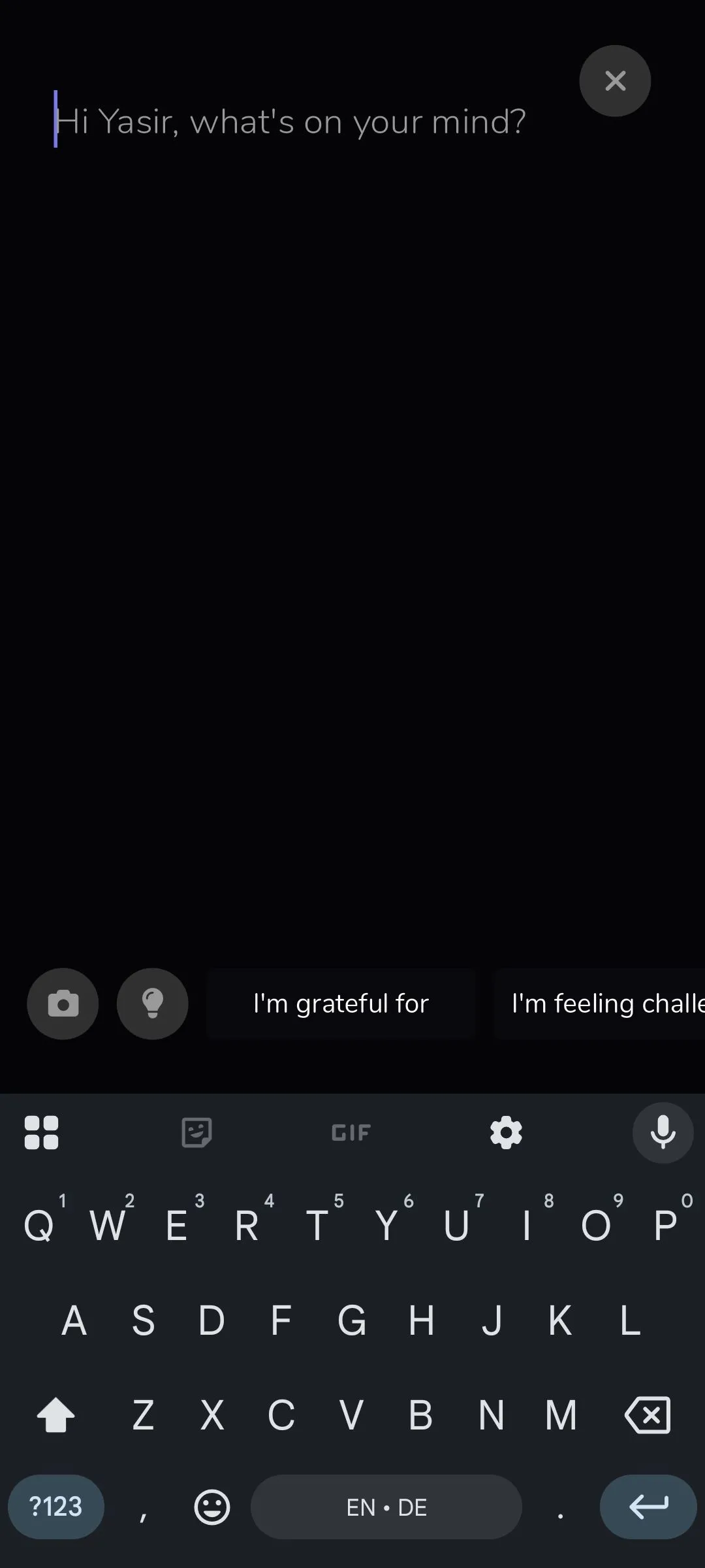 Màn hình chính Reflection.app với trang nhật ký trống sẵn sàng cho người dùng viết.