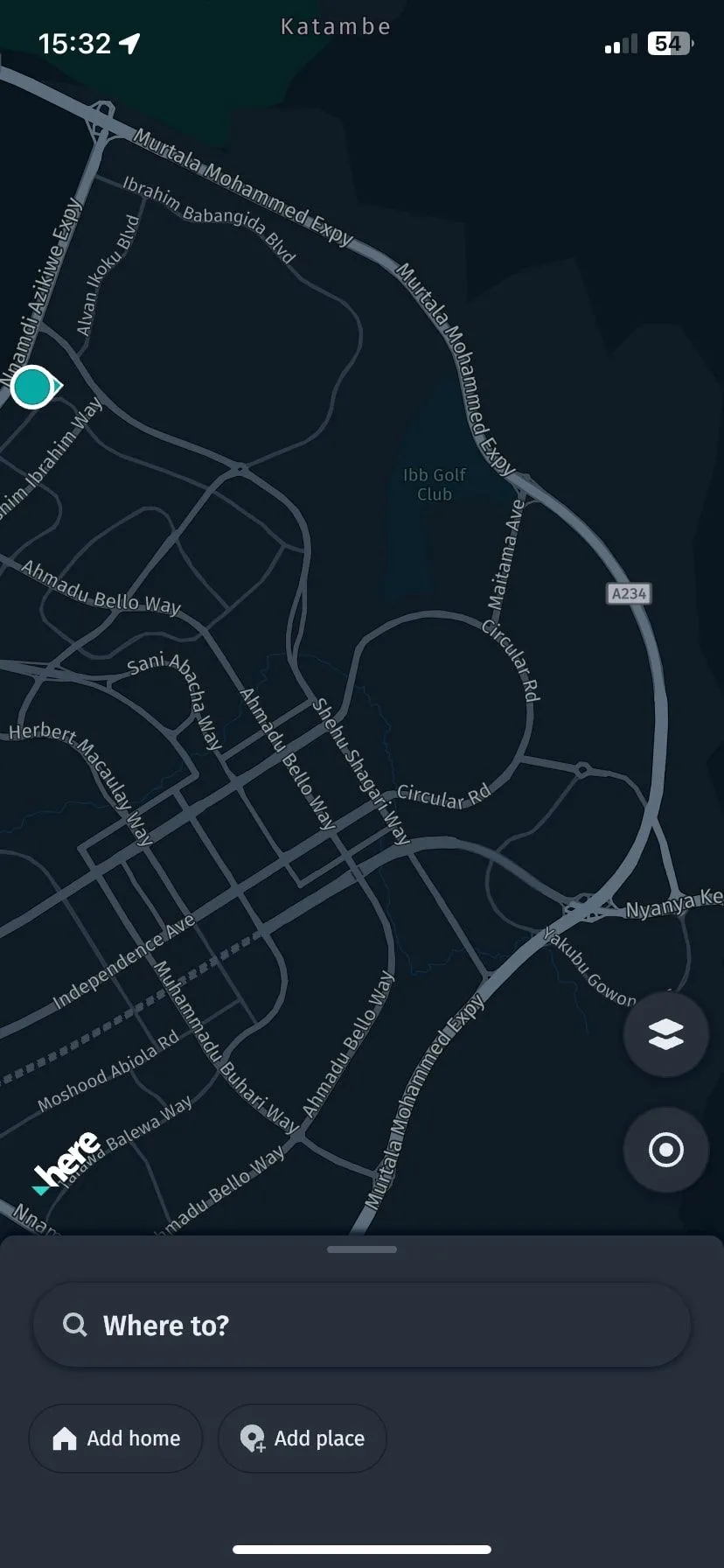 Màn hình chính ứng dụng HERE WeGo Map