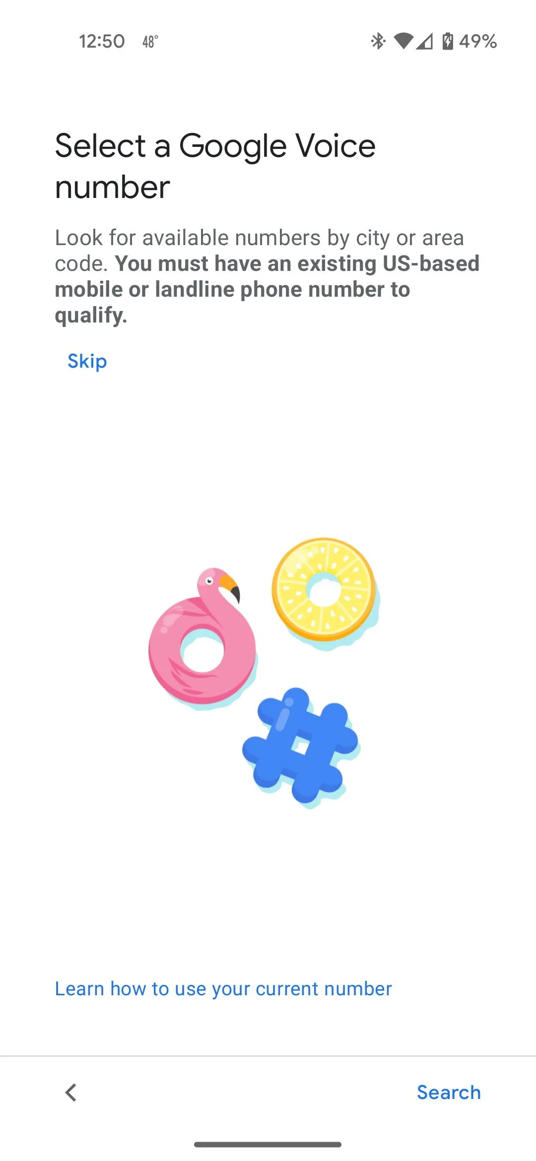 Màn hình để chọn số Google Voice mới