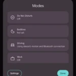 Màn hình hiển thị nút truy cập nhanh Chế độ Modes trong thanh thông báo trên Google Pixel.