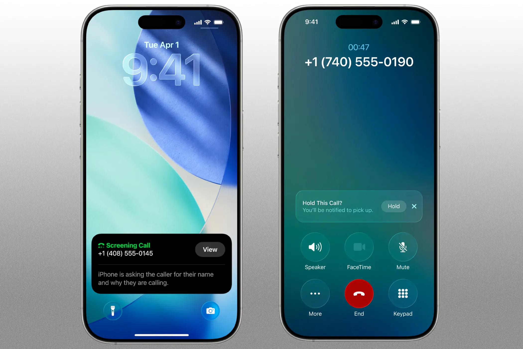Màn hình iPhone với tính năng Lọc cuộc gọi và Hỗ trợ giữ máy Hold Assist trên iOS 26
