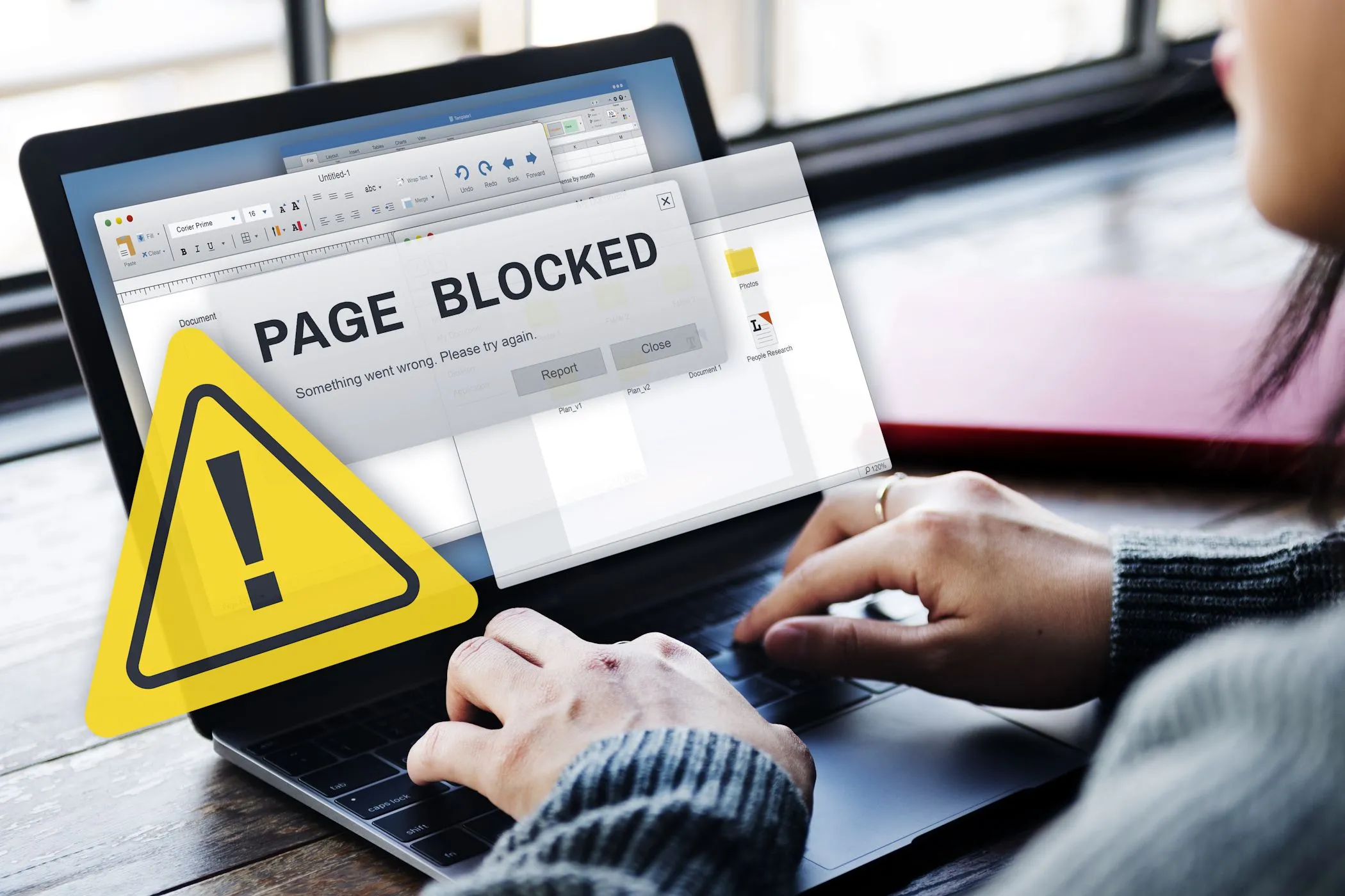 màn hình laptop hiển thị trang web bị chặn bằng VPN