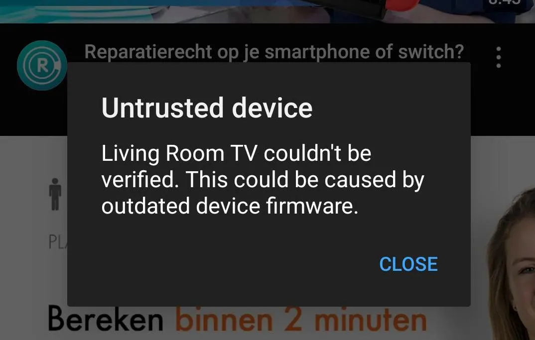 Màn hình lỗi "Thiết bị không đáng tin cậy" trên Chromecast thế hệ 2.