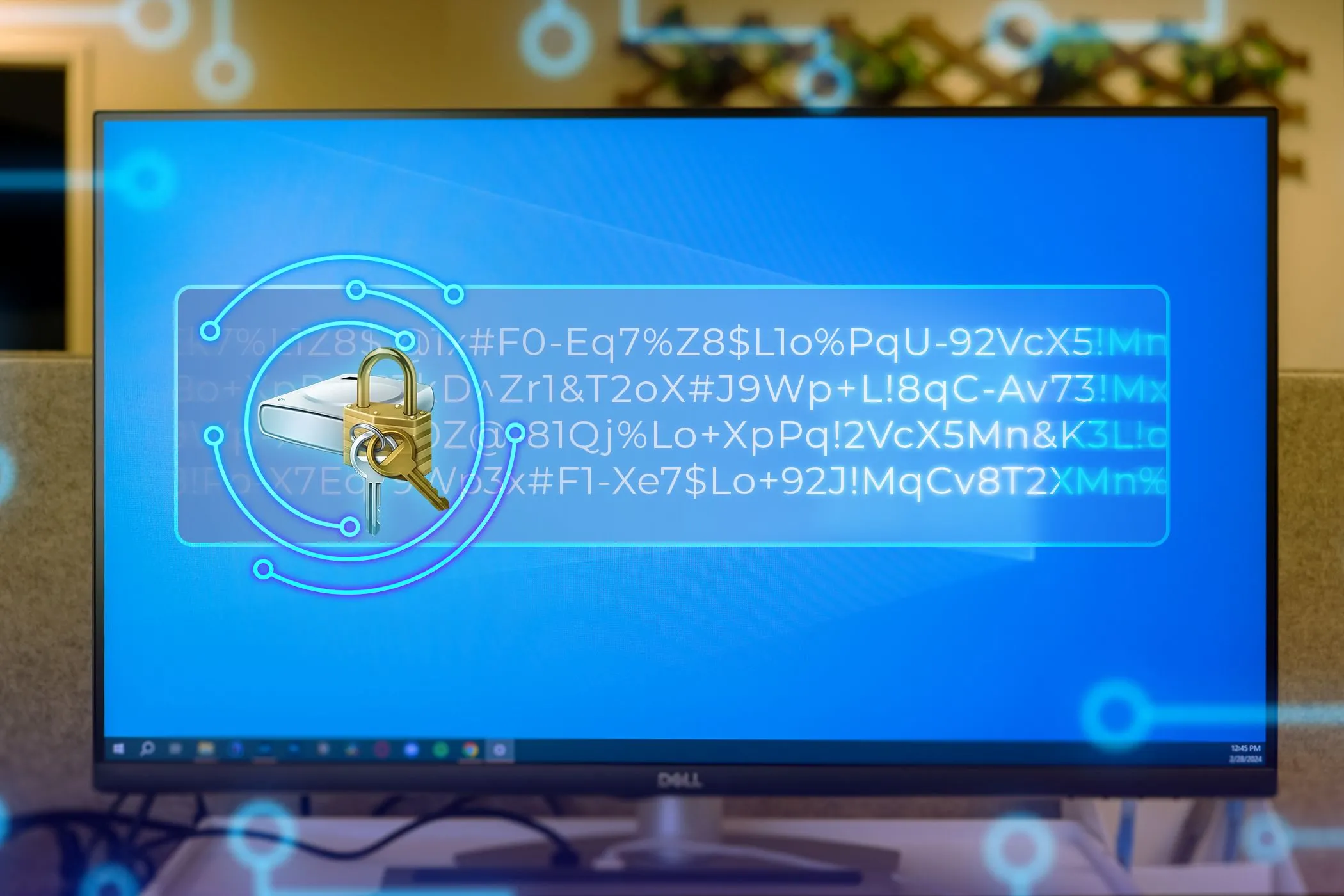 Màn hình PC hiển thị Windows 11 và biểu tượng BitLocker