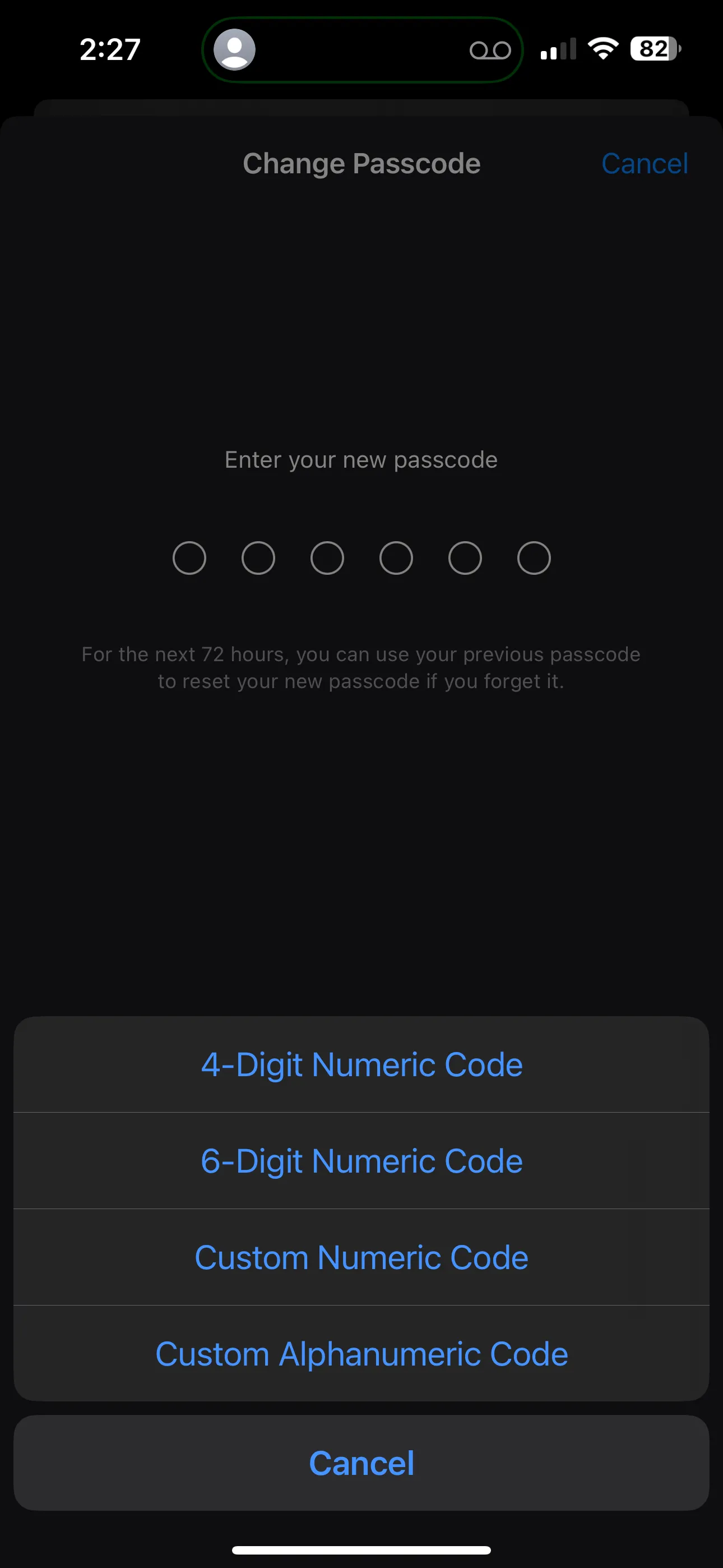 Màn hình thay đổi mật mã iPhone trong cài đặt bảo mật