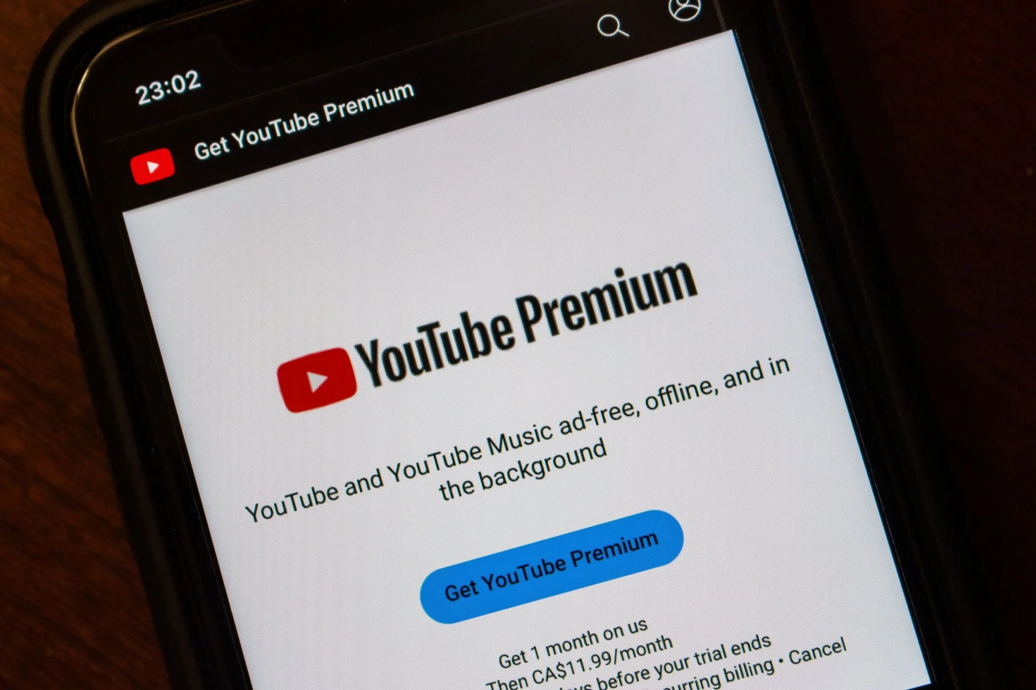 Màn hình thông tin YouTube Premium trên iPhone, biểu thị việc đăng ký dịch vụ thành công