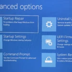 Màn hình Tùy chọn Nâng cao (Advanced Options) trong Môi trường Khôi phục Windows (WinRE), nơi chứa các công cụ sửa lỗi khởi động và hệ thống.