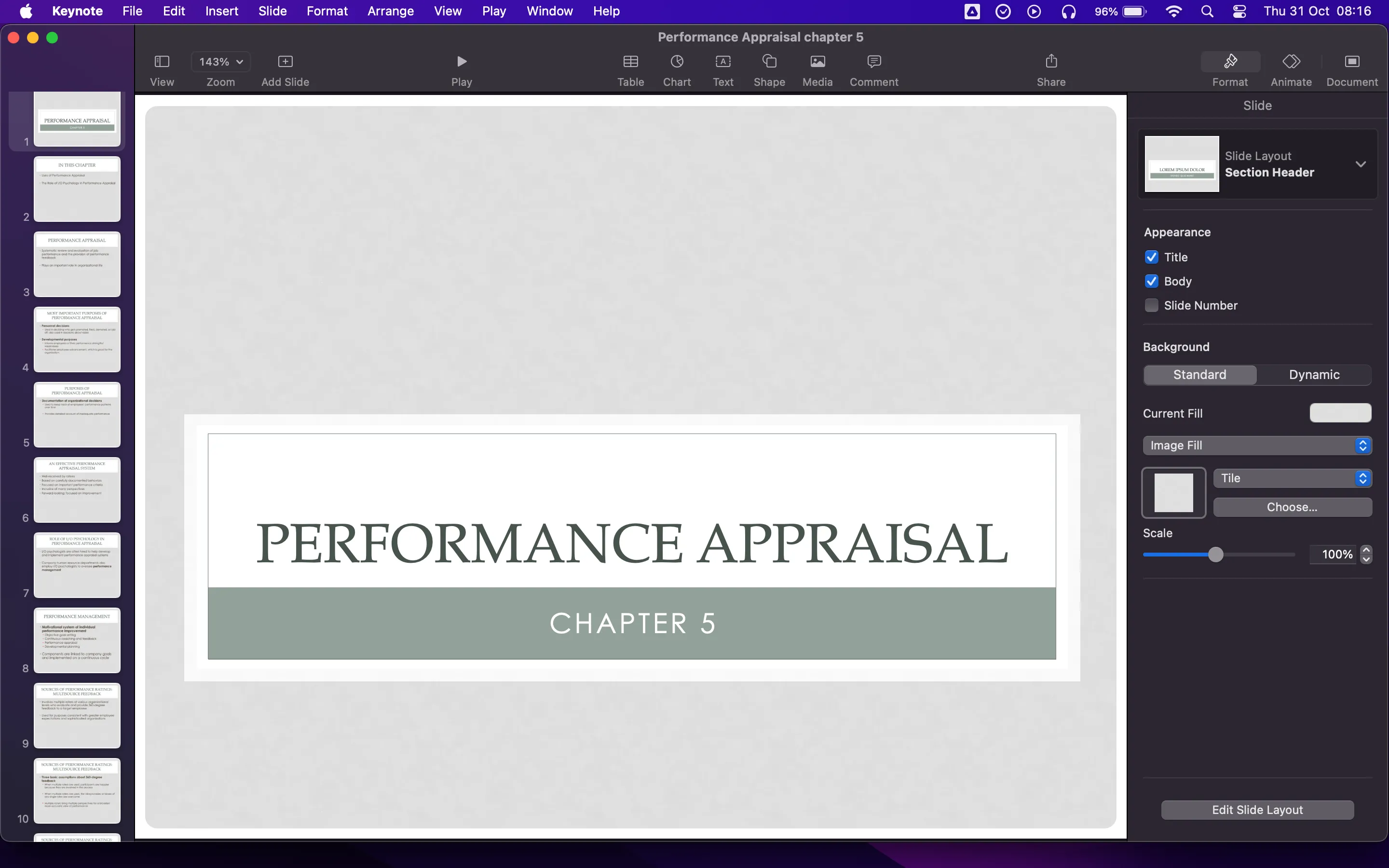 Màn hình ứng dụng Keynote của Apple hiển thị một bài thuyết trình chuyên nghiệp