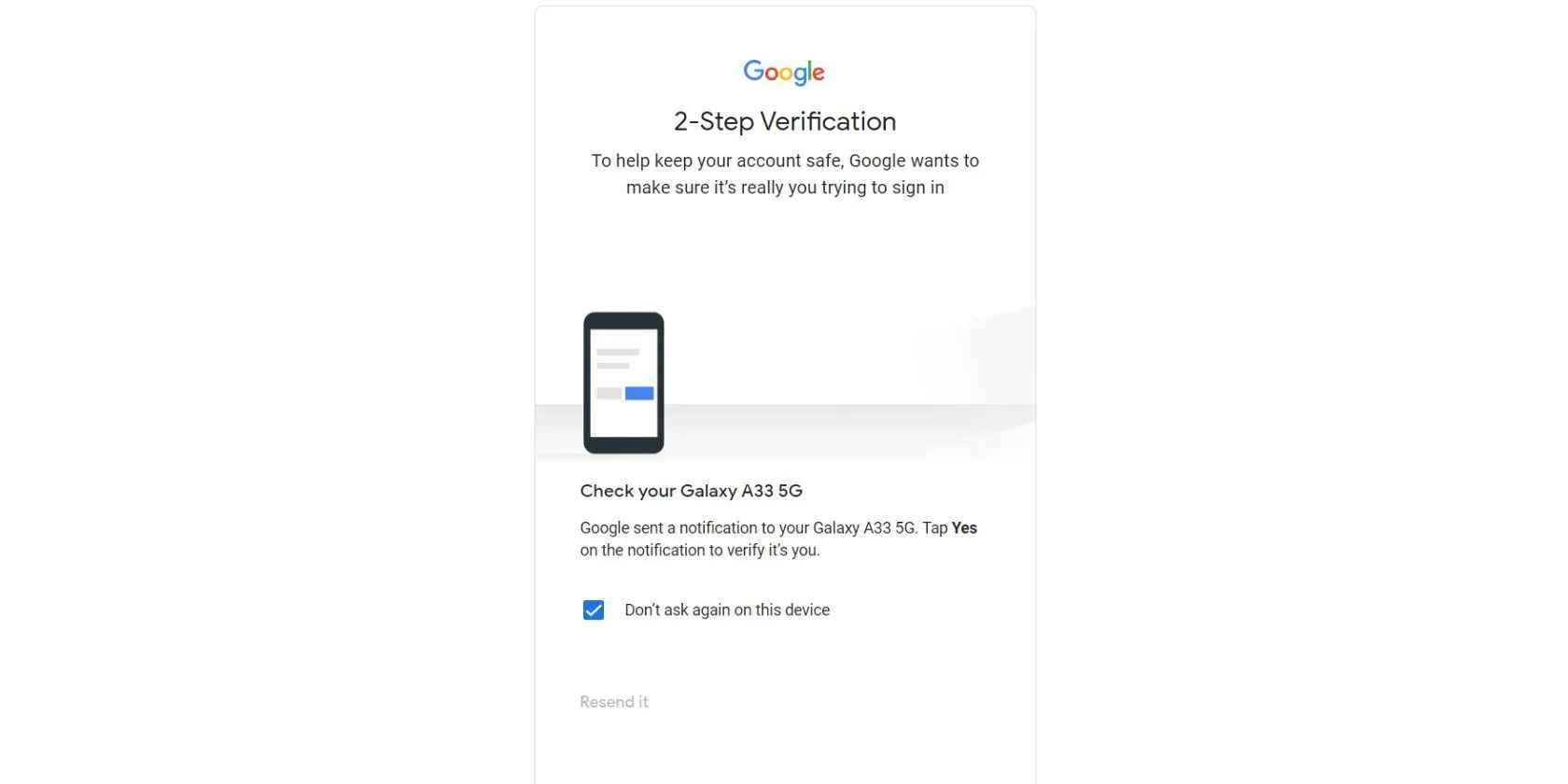 Màn hình yêu cầu xác thực hai yếu tố của Gmail