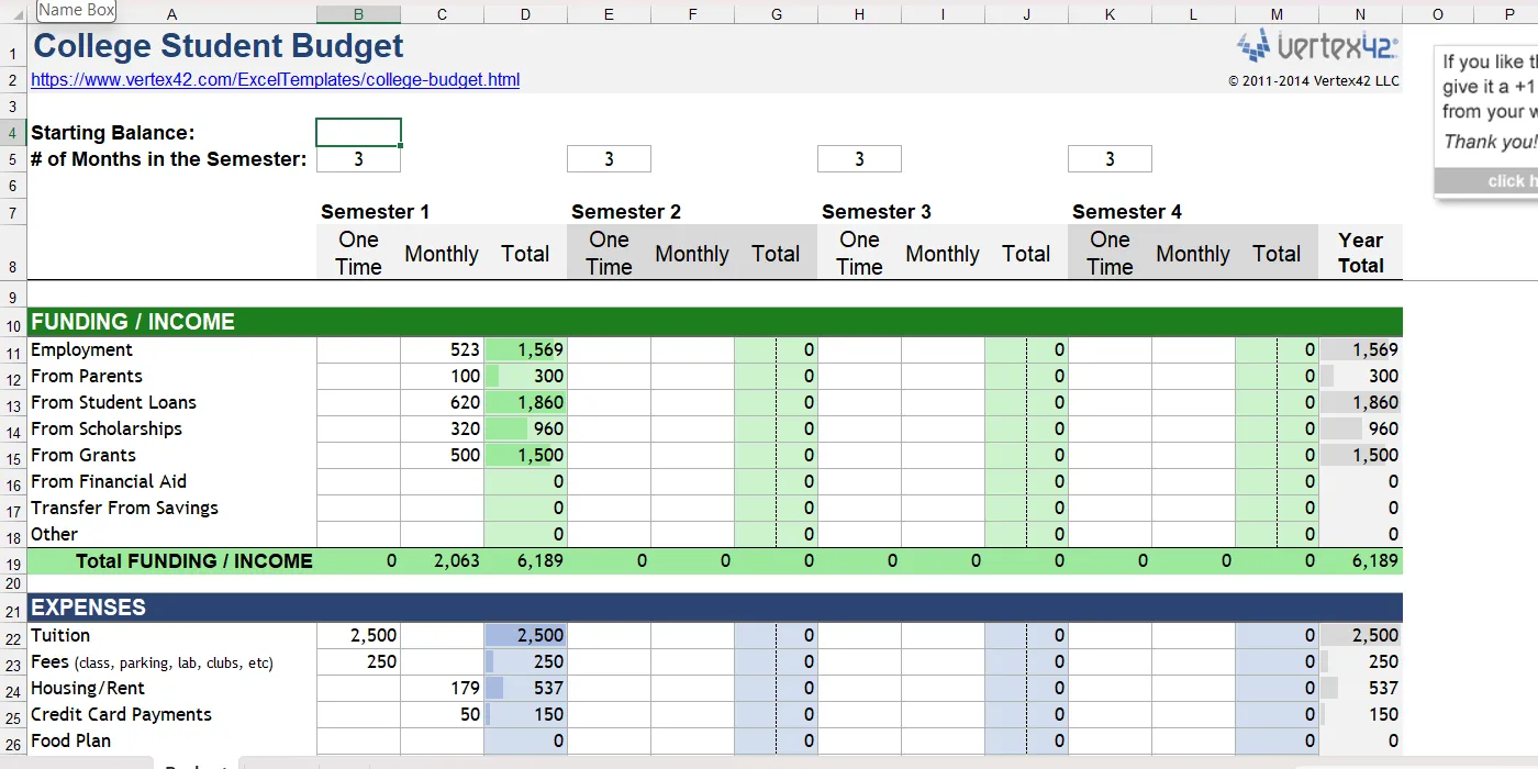 Mẫu Excel quản lý ngân sách chi tiêu dành cho sinh viên đại học