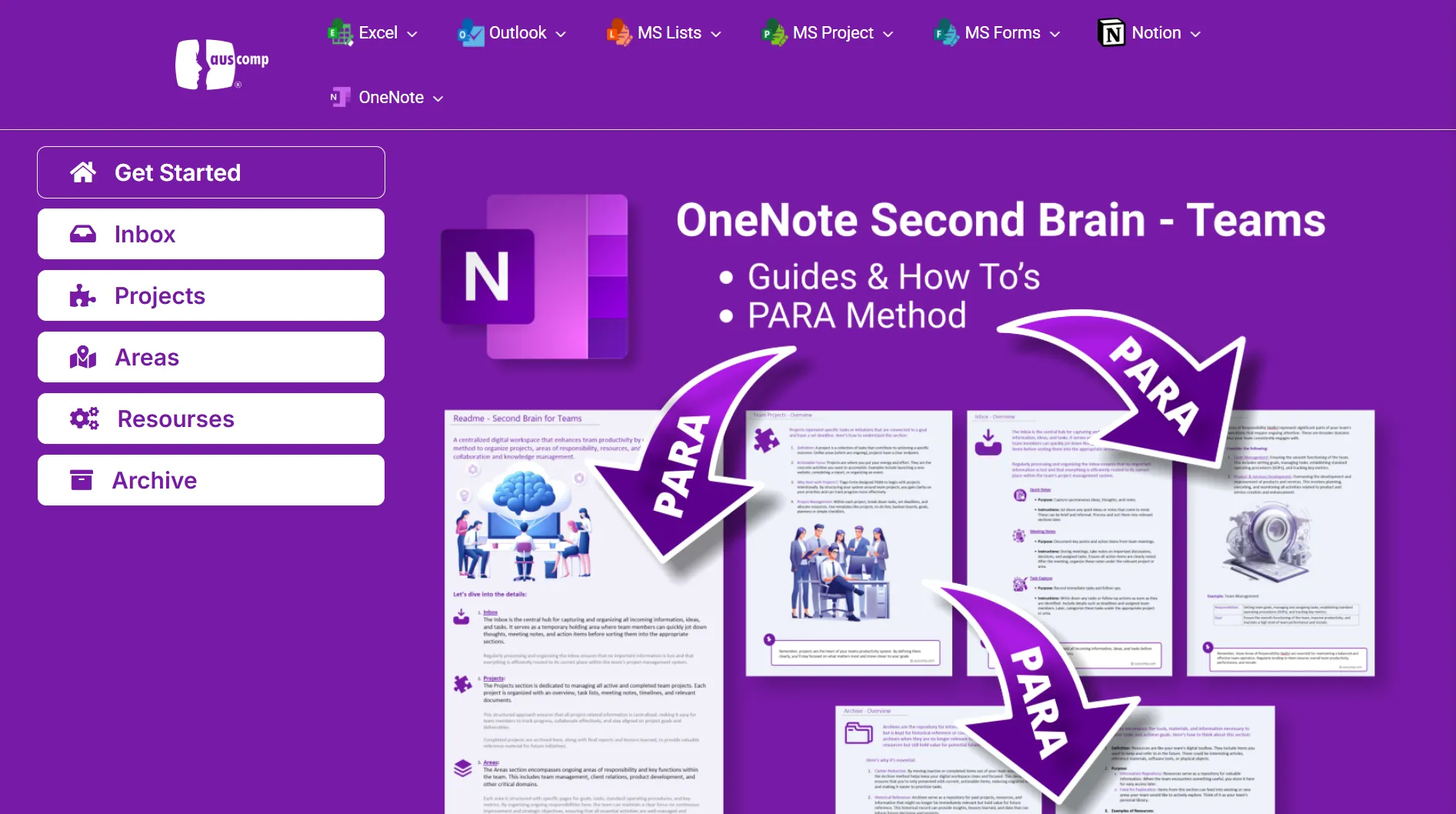 Mẫu OneNote Second Brain từ Auscomp giúp tổ chức thông tin hiệu quả