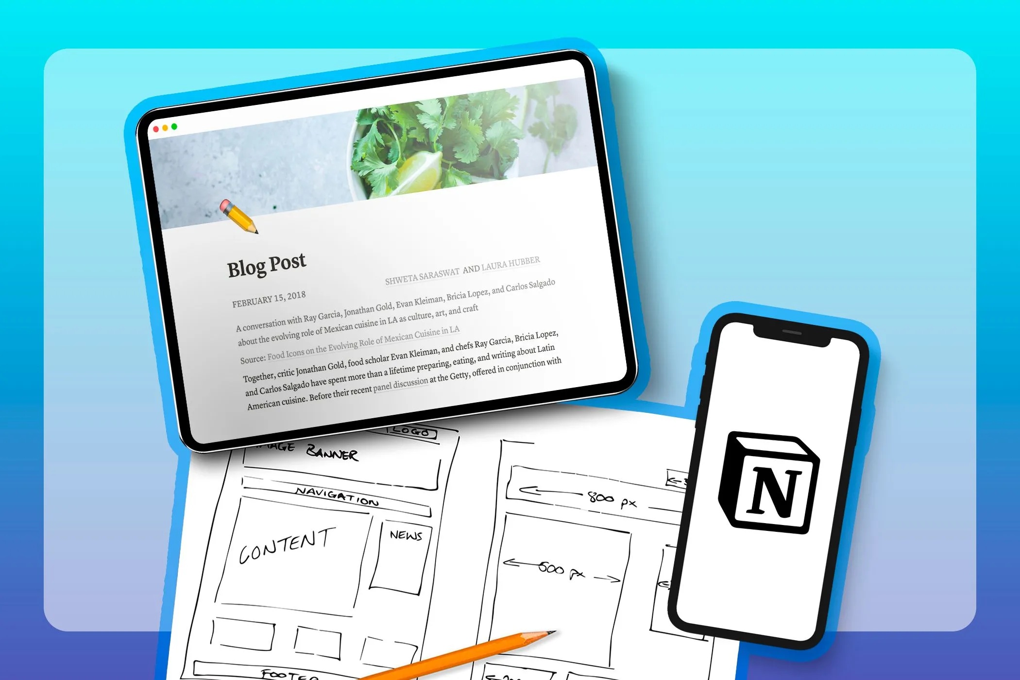 Máy tính bảng hiển thị trang web được tạo bằng Notion Sites, thể hiện khả năng tùy chỉnh giao diện và thương hiệu