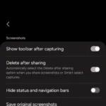 Menu cài đặt Ảnh chụp màn hình và ghi màn hình trên Samsung One UI 6.1 với tùy chọn "Xóa sau khi chia sẻ"