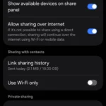 Menu cài đặt Quick Share trên điện thoại Samsung hiển thị tùy chọn chia sẻ riêng tư